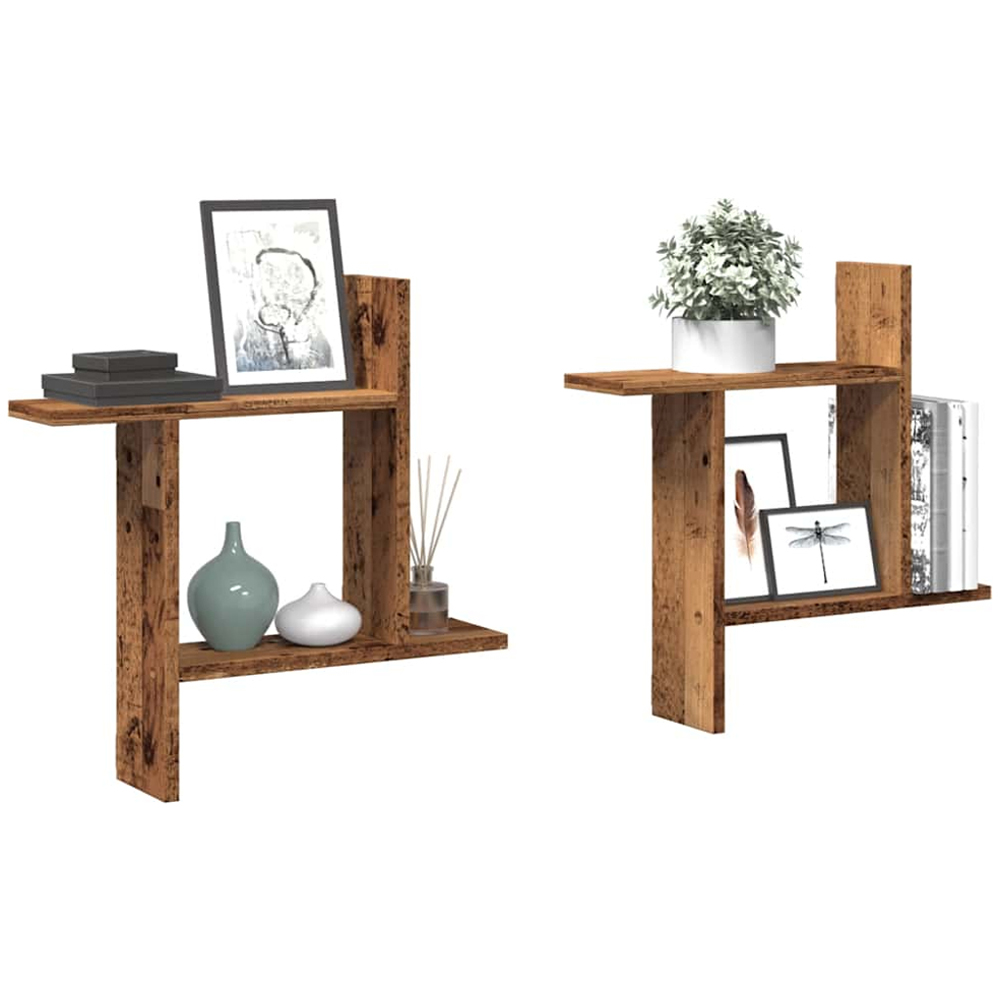 vidaXL 50cm Set of 2 Old Wood Floating Wall Shelf Image 3