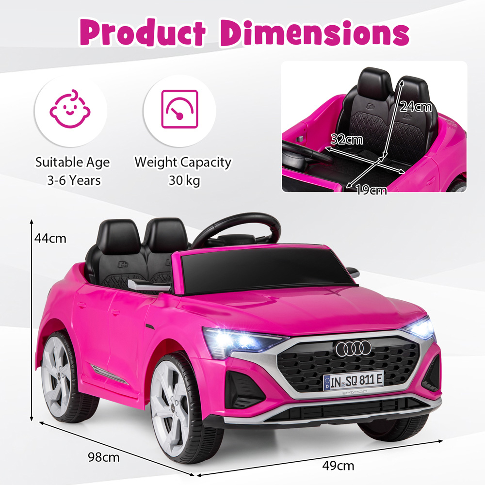 Costway Kids Pink Licensed Audi SQ8 Ride On Car with Remote Control and 4 Wheels Suspension 12V Image 8