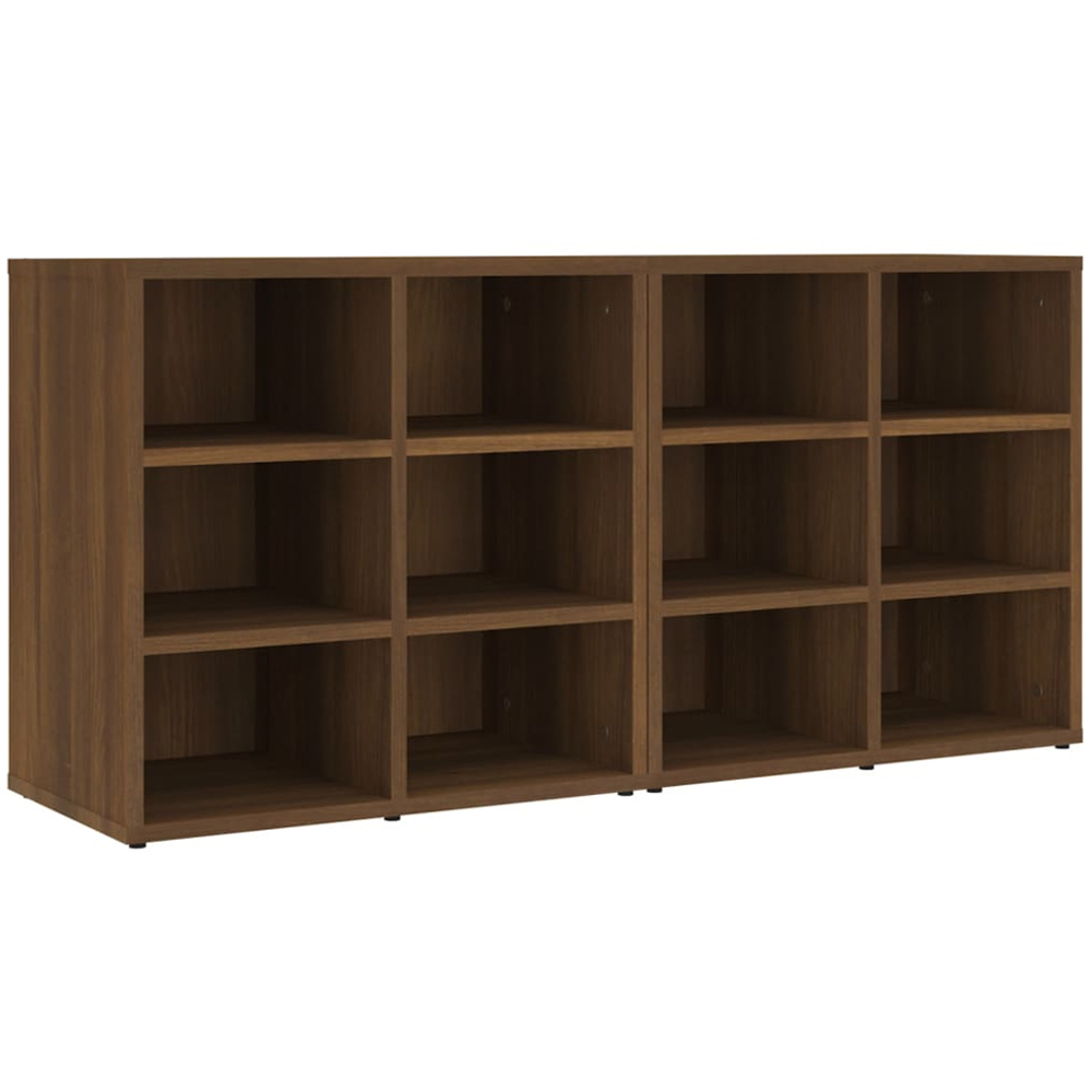 vidaXL 12 Open Shelf Brown Oak Shoe Storage Cabinet Set of 2 Image 2
