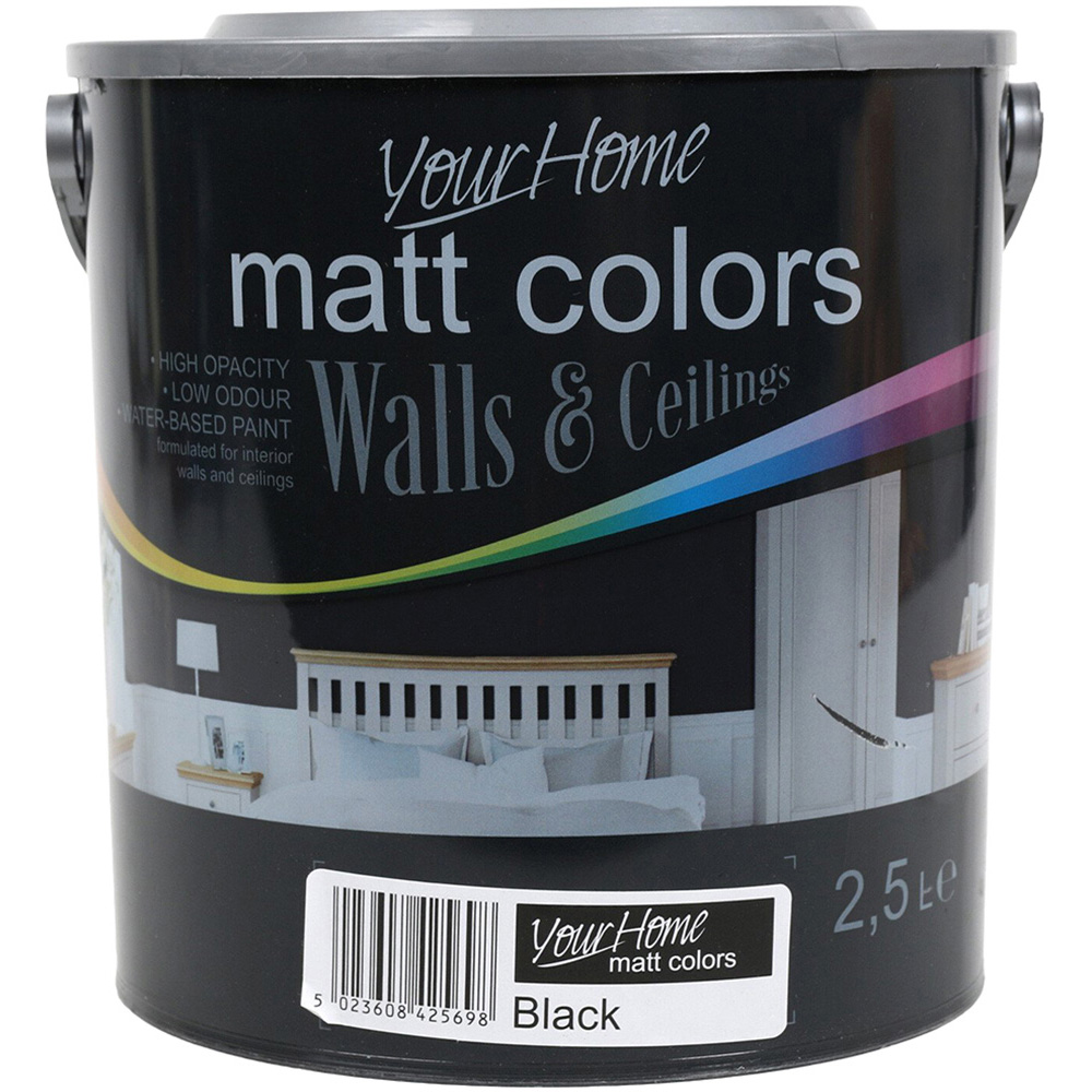 Your Home Walls & Ceilings Black Matt Emulsion Paint 2.5L Image 2