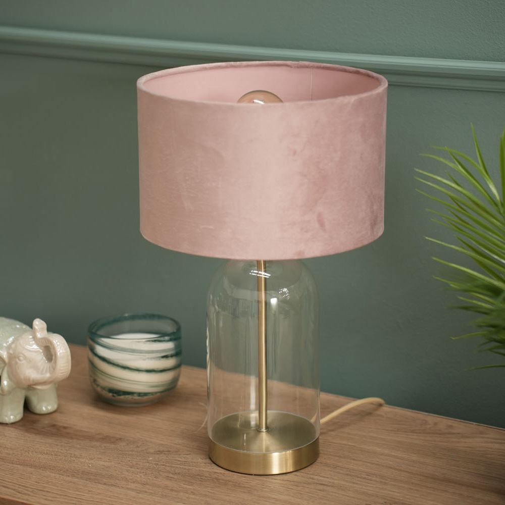 ValueLights Jessy Gold and Blush Pink Velvet Shade Glass LED Table Lamp Image 3