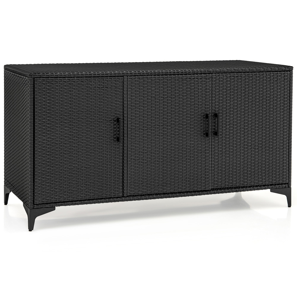 Costway Black Patio Wicker Storage Cabinet Deck Box with Removable Shelves 318L Image 2