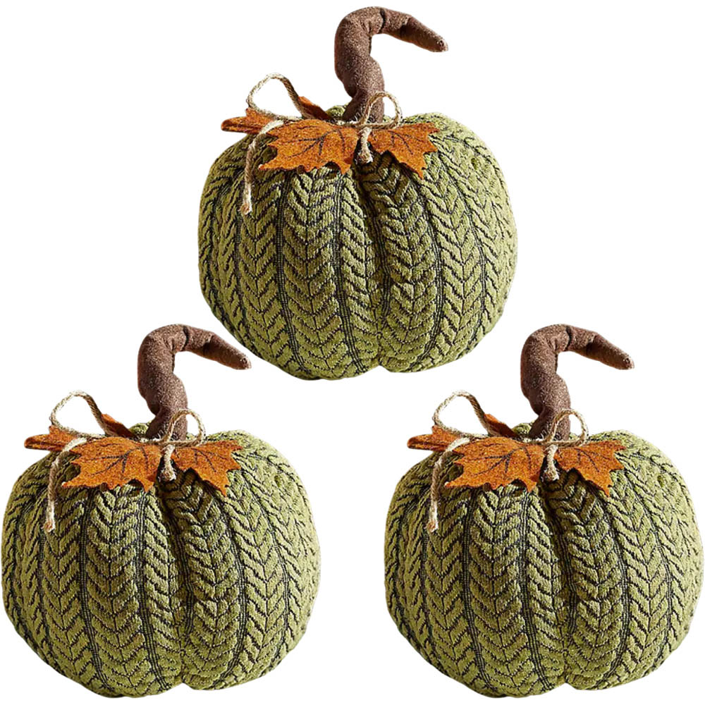 Garden Mile Green Plush Pumpkin Halloween Decoration Set 22cm 3 Pack Image 1