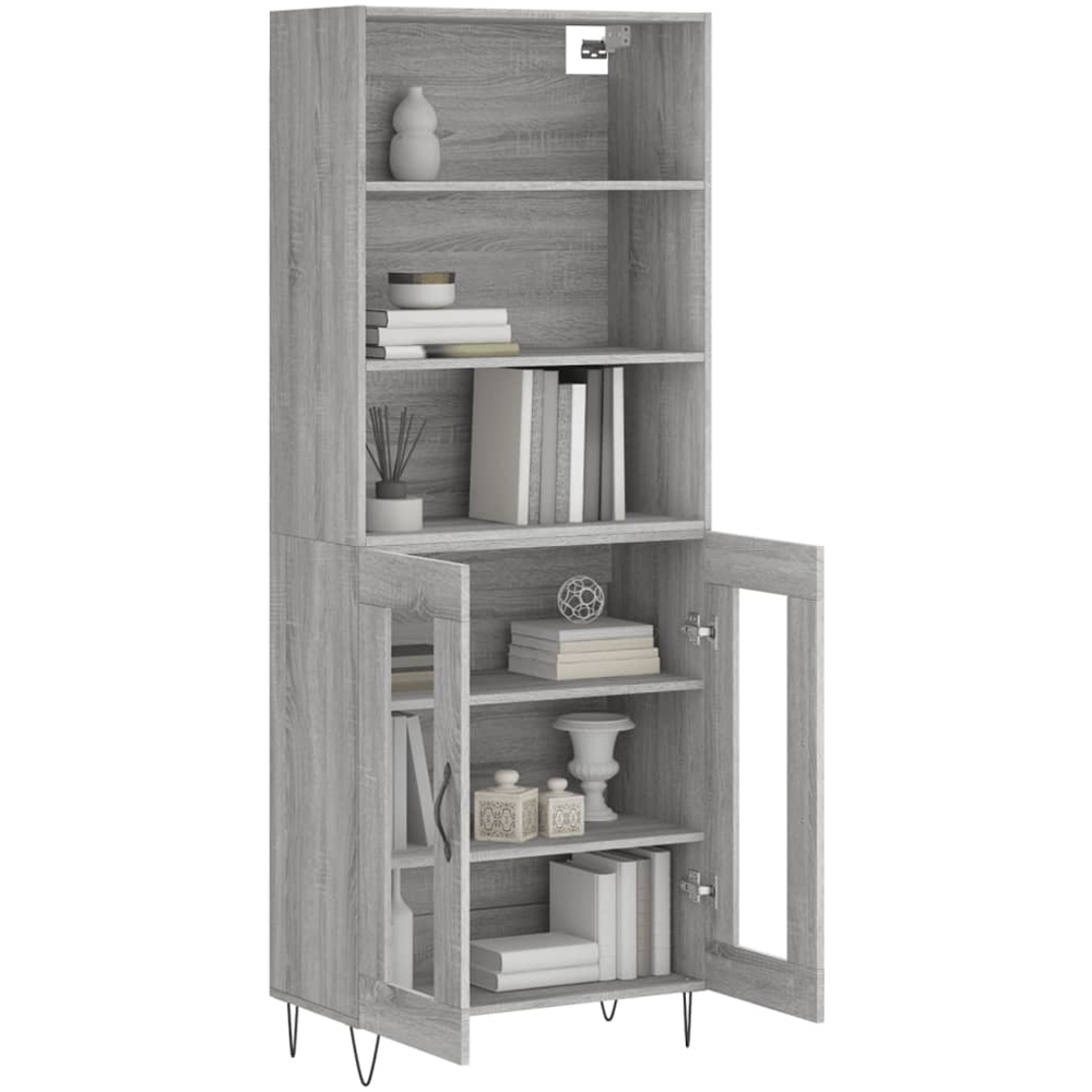 vidaXL 2 Glass Door 3 Shelf Grey Sonoma Tall Highboard Image 3