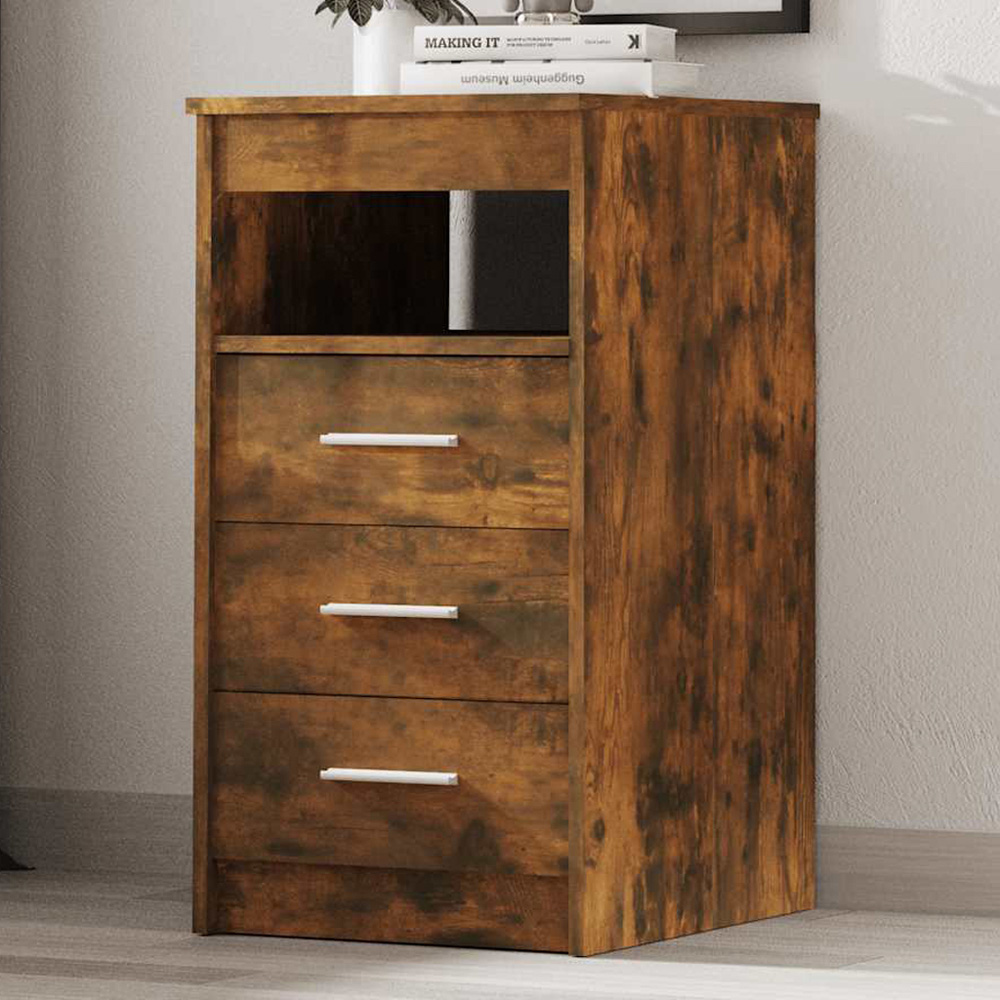 vidaXL 3 Drawer Single Shelf Smoked Oak Drawer Cabinet Image 1