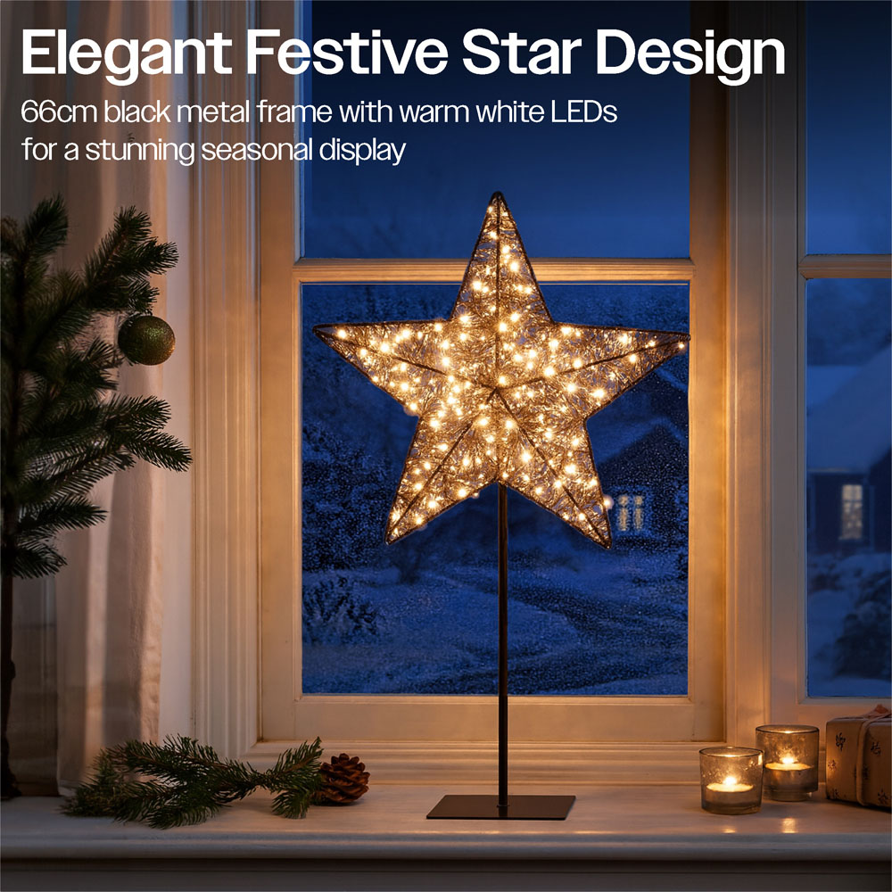Xmas Haus Black 100 Warm White LED Star on Stand Christmas Decoration 41 x 66cm Image 2