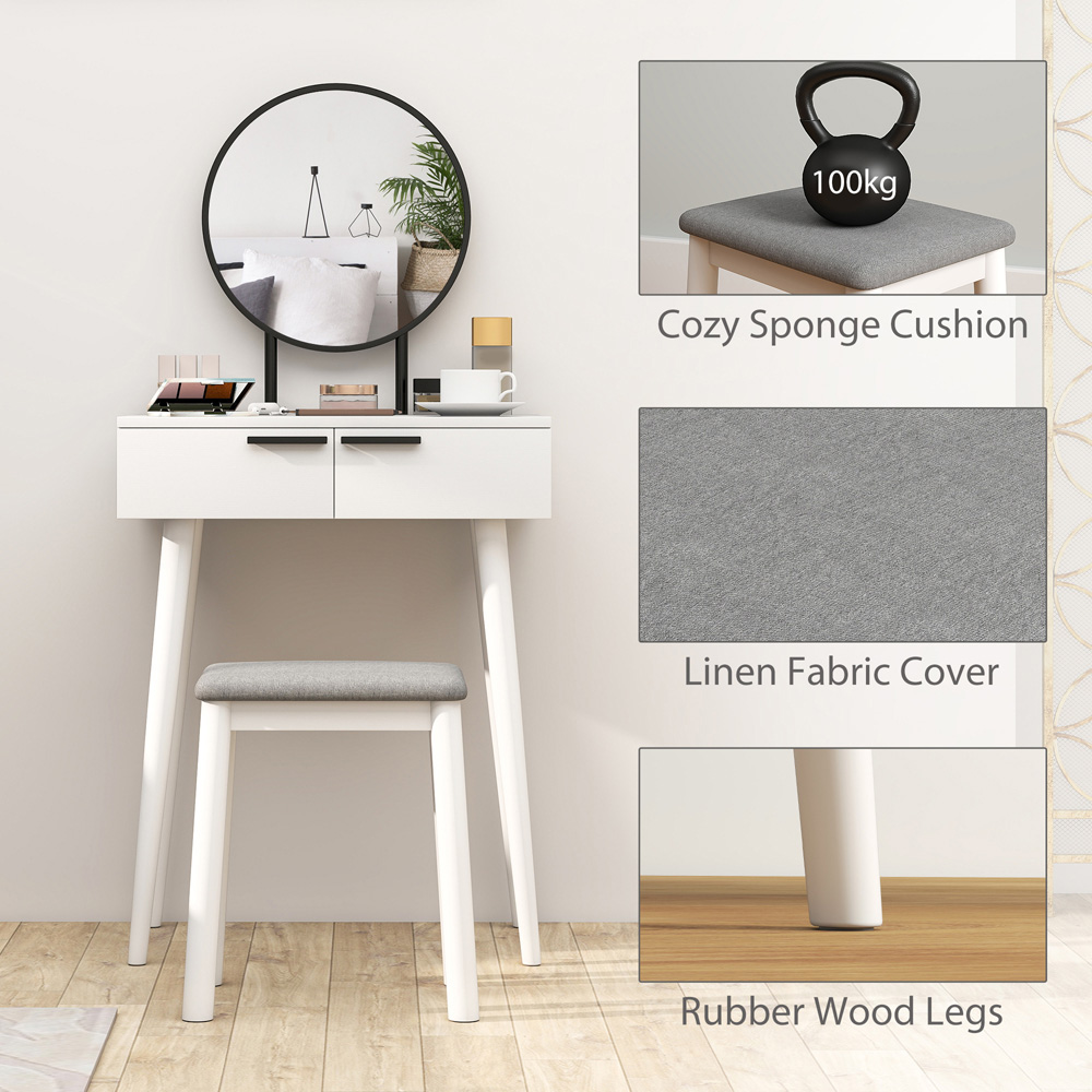 HOMCOM 2 Drawer White Dressing Table Vanity Set with Mirror and Stool Image 8