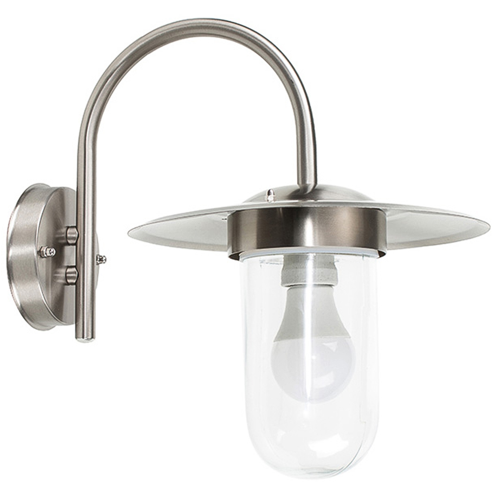 ValueLights Lancaster Silver Swan Neck Outdoor Wall Lantern Image 1