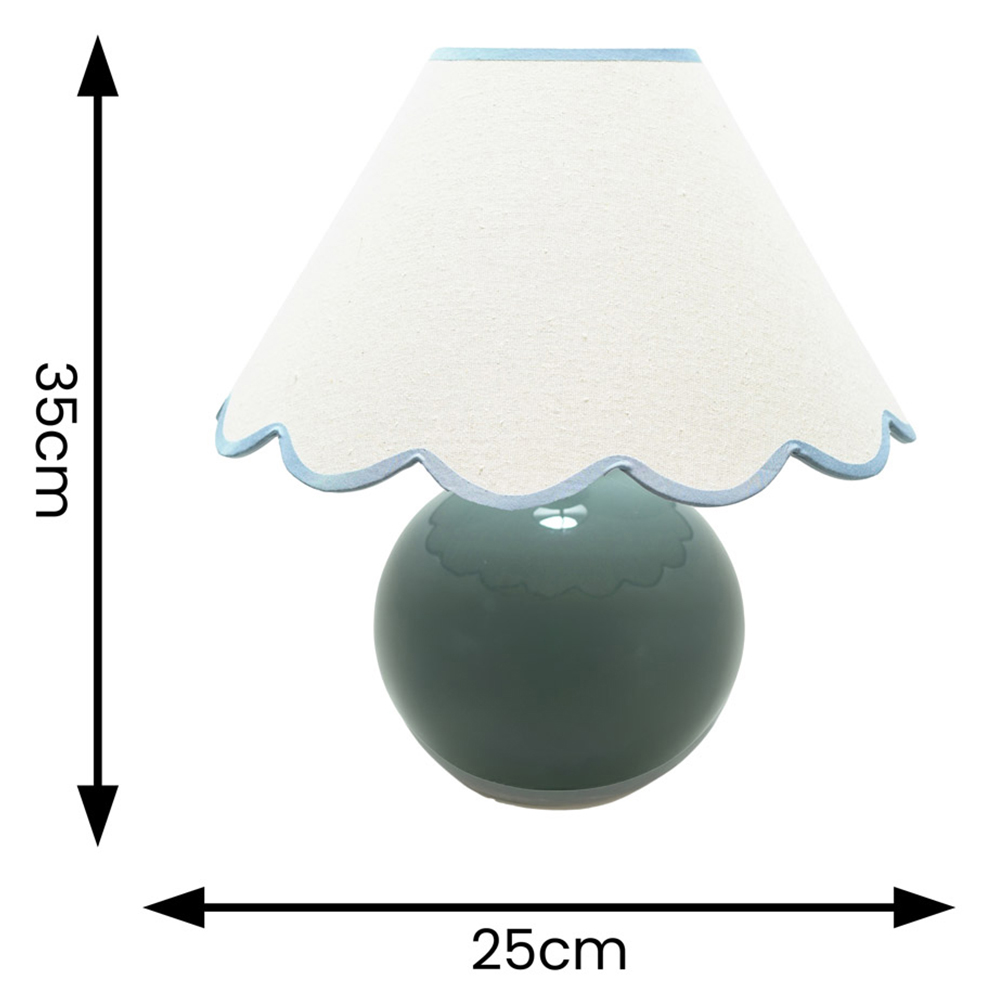 ValueLights Bosco Eucalyptus Teal Blue Trim Scallop Shade Ceramic LED Table Lamp Image 4