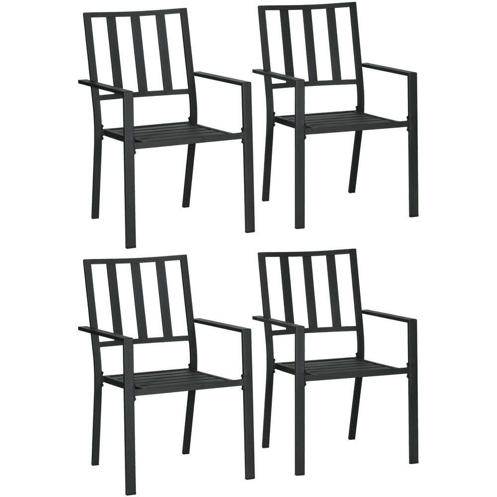 Outsunny Set of 4 Black Metal Slatted Patio Dining Chair Image 2