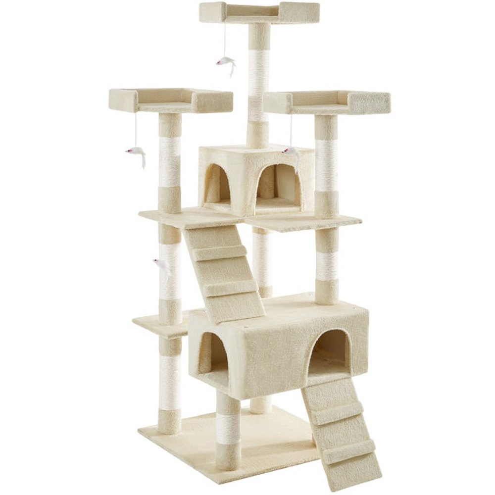 tectake Barney Beige Cat Tree with Scratching Posts 170cm Image 1