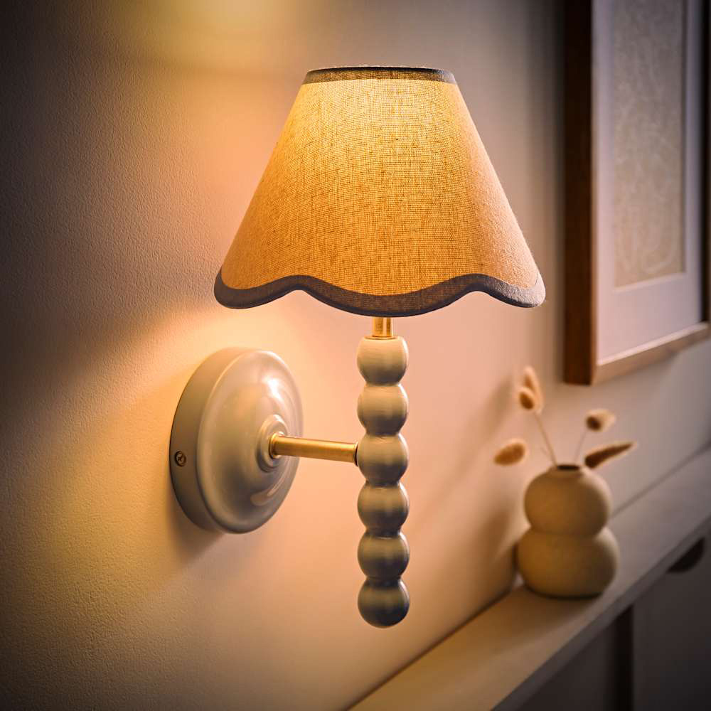 ValueLights Trim Scallop Shade Blue Bobbin LED Wall Light with Bulb 2 Pack Image 2
