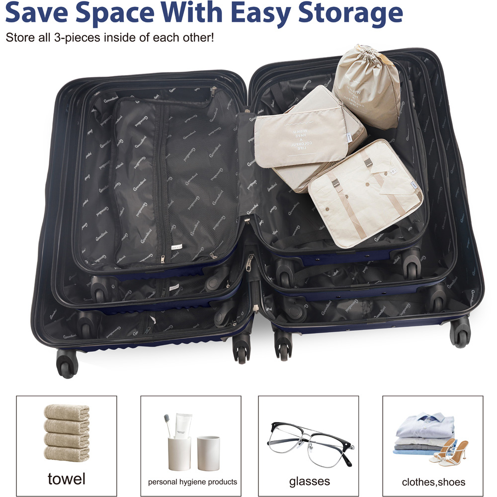 Groundlevel Delta Hard Shell Set of 3 Blue XL Luggage Suitcase Image 4