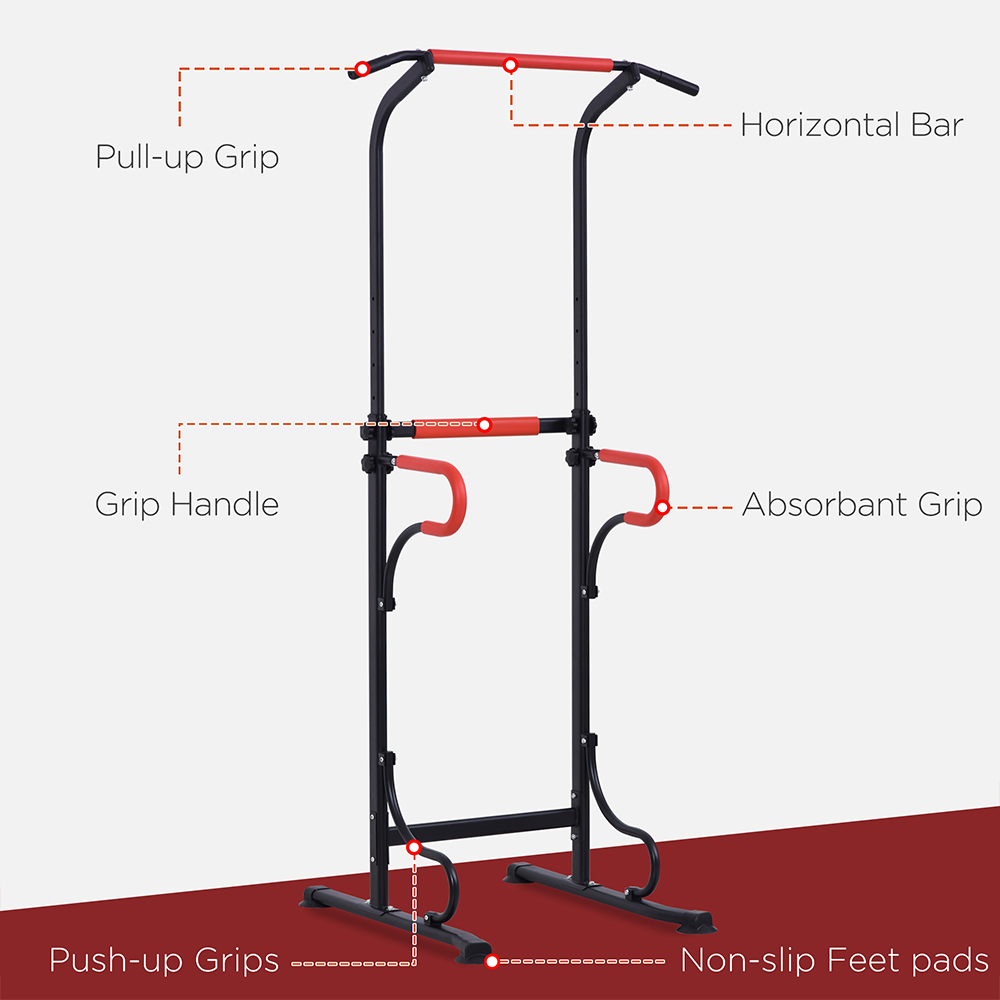 HOMCOM Red and Black Multi Use Adjustable Steel Exercise Pull Up Station Image 6