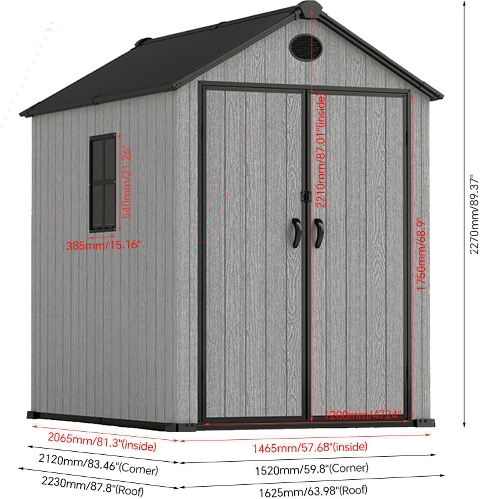 Living and Home 6 x 8ft Grey Apex Garden Tool Shed Image 8
