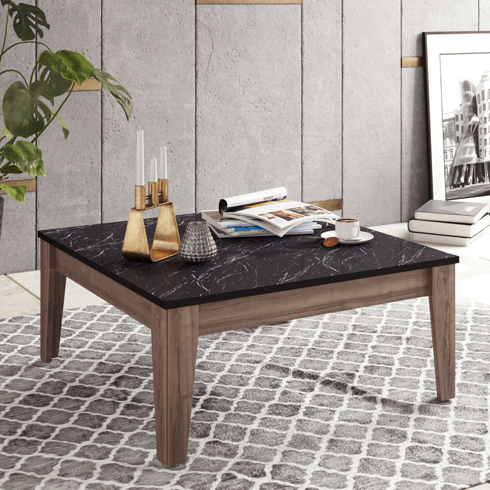 Decorotika Lorenz Black Marble Effect and Walnut Marble Effect Coffee Table Image 3