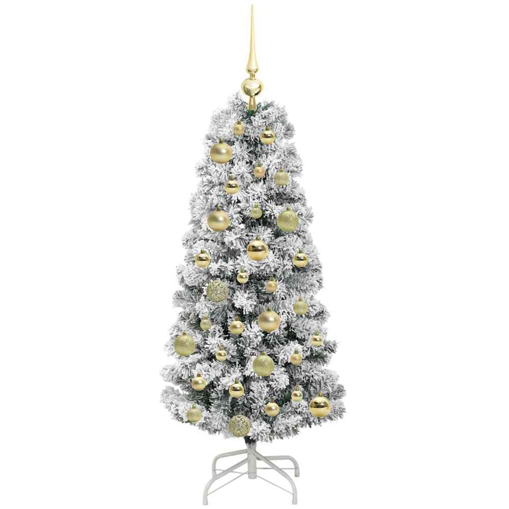 vidaXL Pre-Lit Warm White LED and Gold Baubles Snow Flocked Artificial Christmas Tree 4ft Image 4