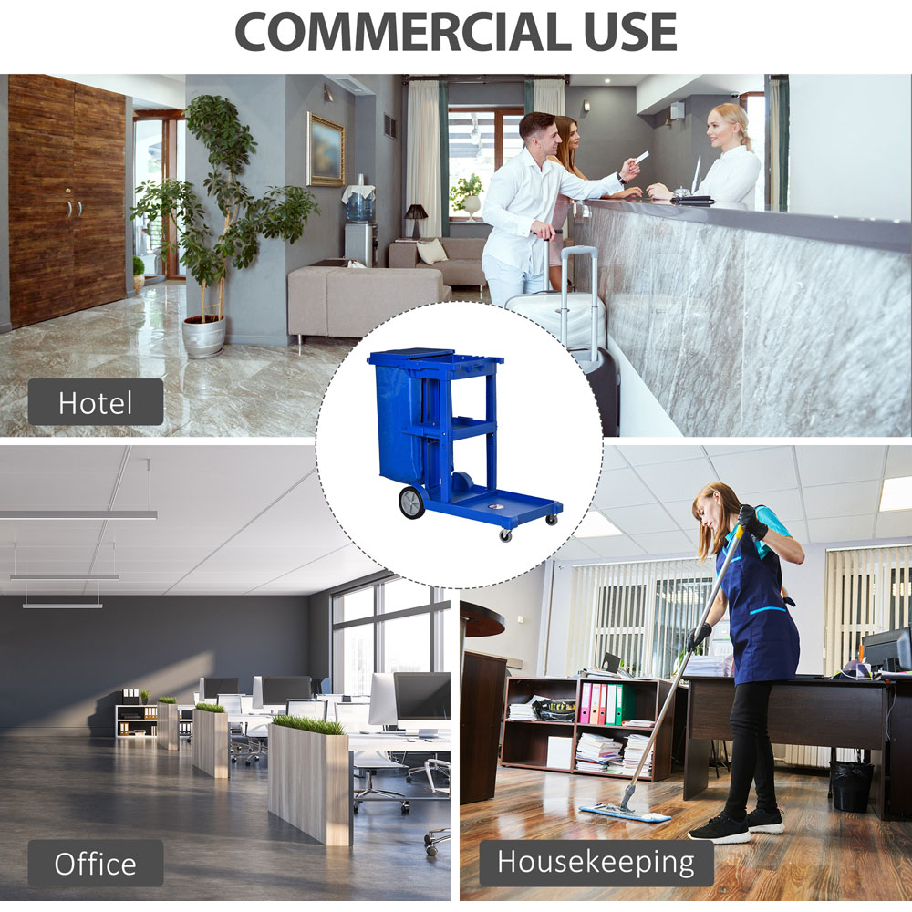 HOMCOM 3 Tier Blue Housekeeping Trolley with Wheels Image 7