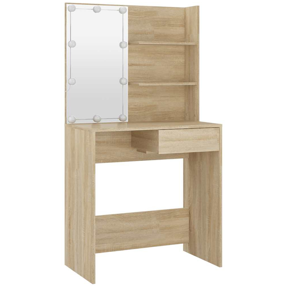 vidaXL Single Drawer 2 Shelf Sonoma Oak Dressing Table with LED Mirror Image 6