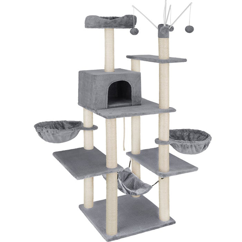tectake Lilou Grey Cat Tree with Scratching Post 165cm Image 1