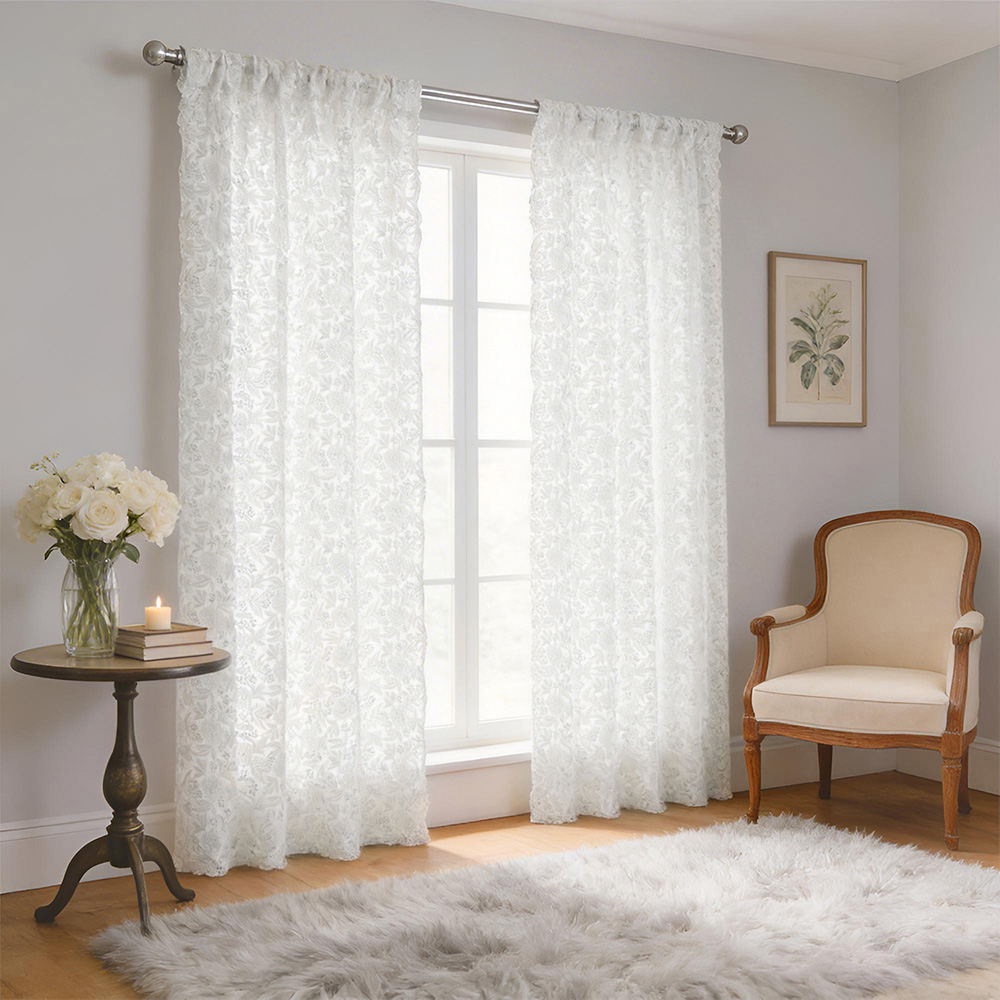 Living and Home Floral Lace Curtains 125 x 130cm Image 7