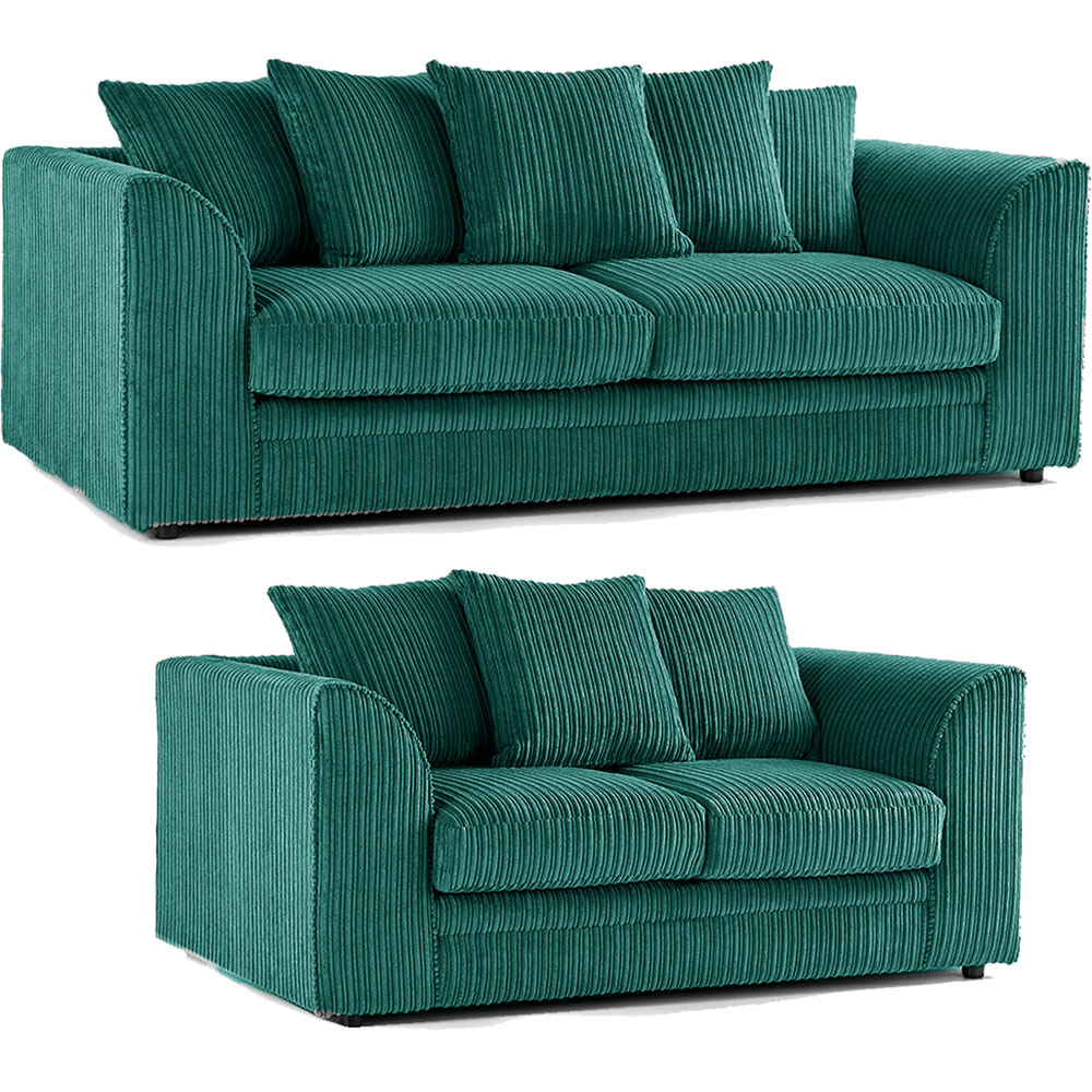 Luxor 5 Seater Teal Jumbo Cord Scatter Back Sofa Set Image 2