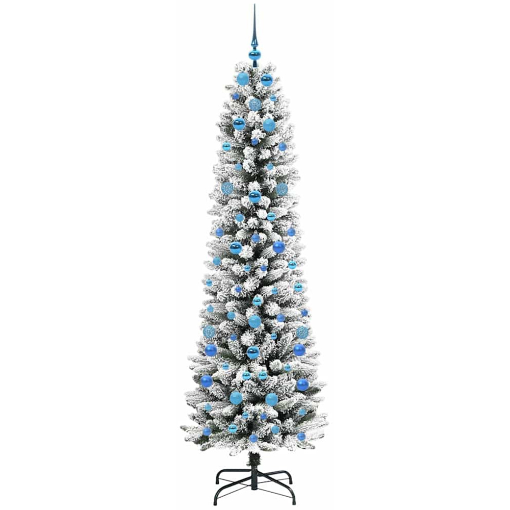 vidaXL Pre-Lit Warm White LED and Blue Baubles White Artificial Christmas Tree with Stand 7ft Image 4