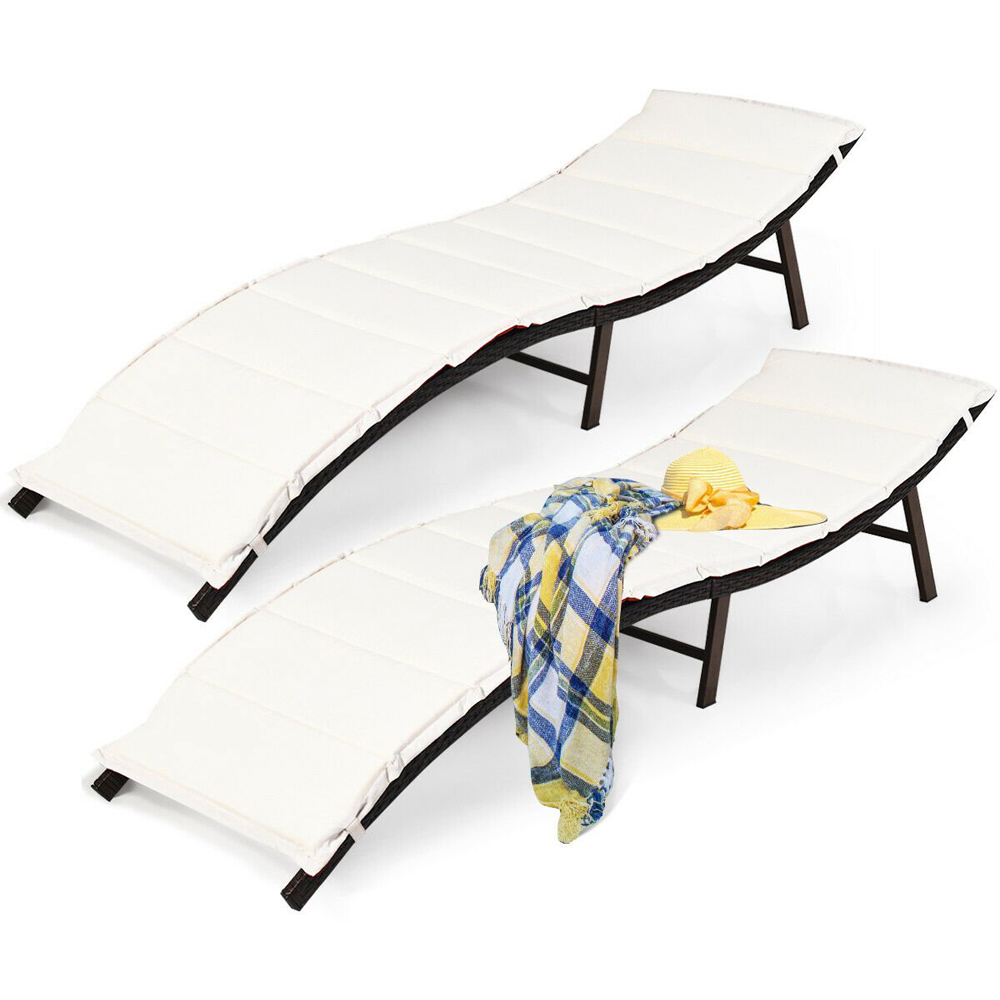 Costway Set of 2 Double Sided Cushioned Folding Sun Lounger Image 3