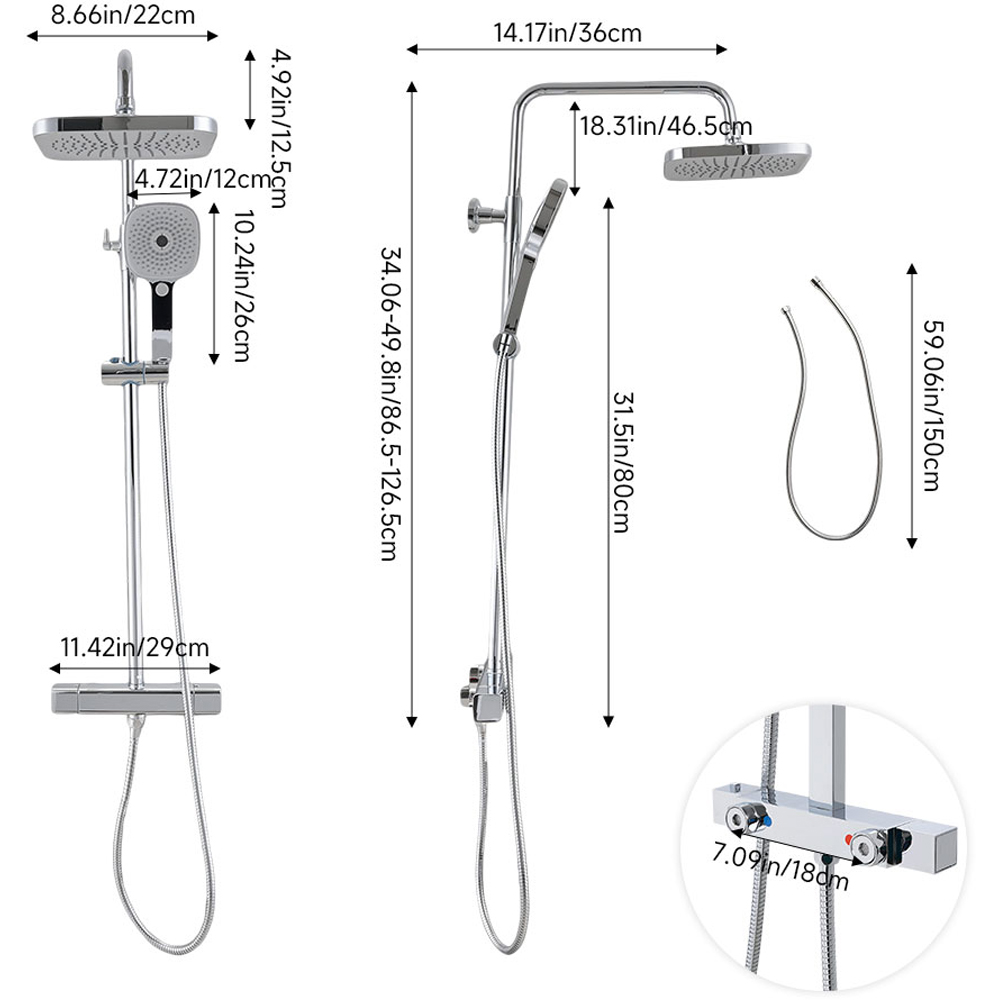 Living and Home Chrome-Plated Thermostatic Shower Mixer Set Image 7