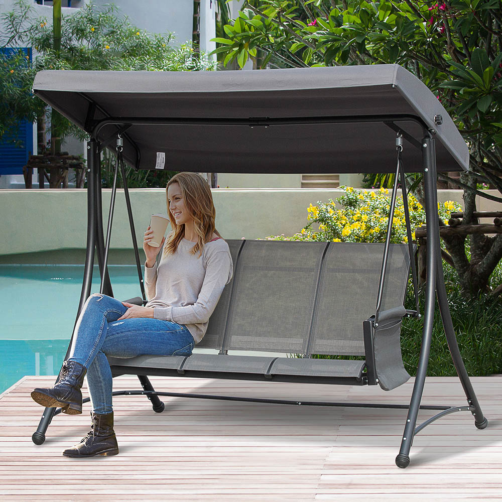 Outsunny 3 Seater Charcoal Grey Swing Chair with Canopy Image 3