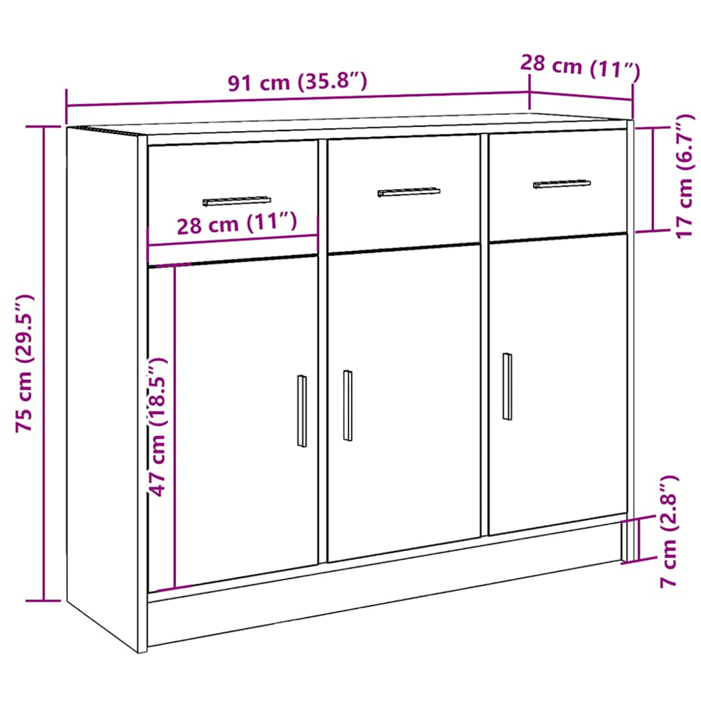 vidaXL 3 Door 3 Drawer Artisan Oak Sideboard Image 9