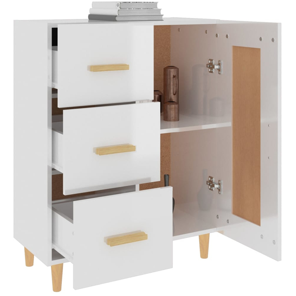 vidaXL Single Door 3 Drawer High Gloss White Sideboard Image 4