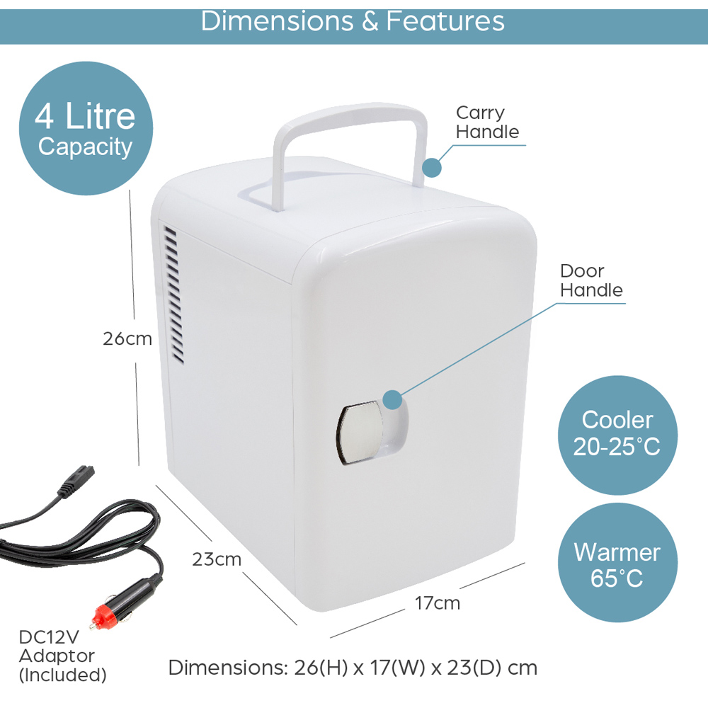 Global Gizmos White 4L Portable Mini Fridge Image 3