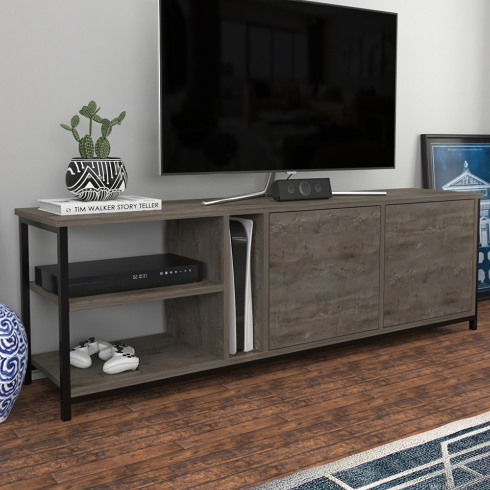 Decorotika Primrose 2 Door 3 Shelf Black Wenge TV Stand for 72 inch TV Image 1