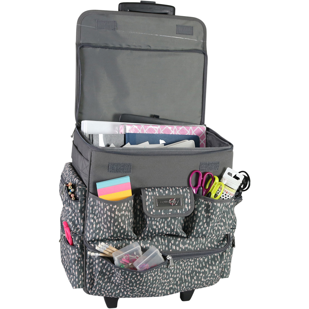Everything Mary EVM13339-1 Grey and Pink Spot Rolling Tote Trolley Bag 35.6 x 20.3 x 38.7cm Image 3