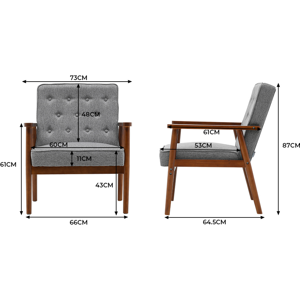 Living and Home Grey Linen Cushion Modern Wood Frame Upholstered Lounge Chair Image 8