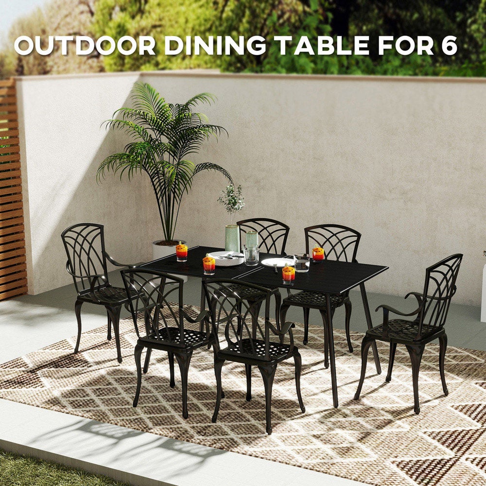 Outsunny 6 Seater Slate Top Steel Garden Dining Table Black Image 7