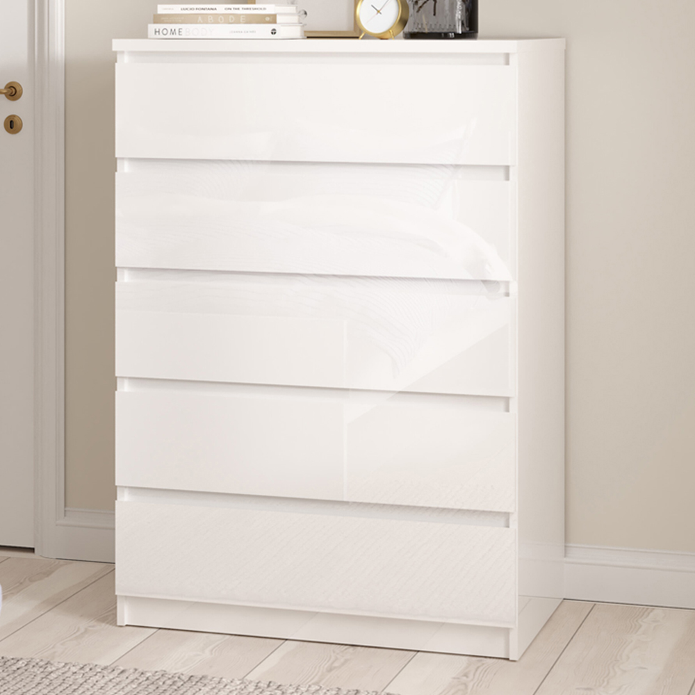 Florence 5 Drawer White High Gloss Chest of Drawers Image 1