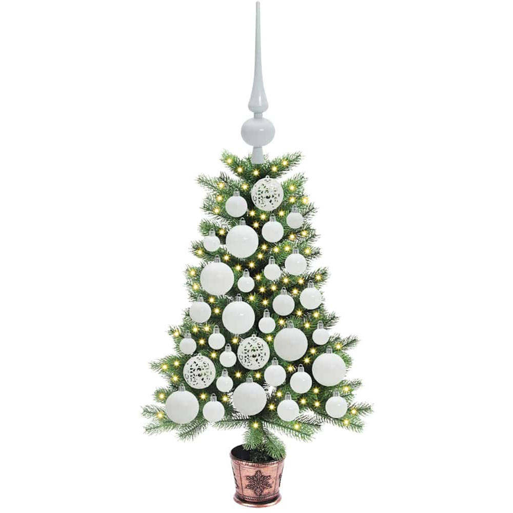 vidaXL Pre-Lit White Baubles Green Artificial Christmas Tree 2ft Image 1