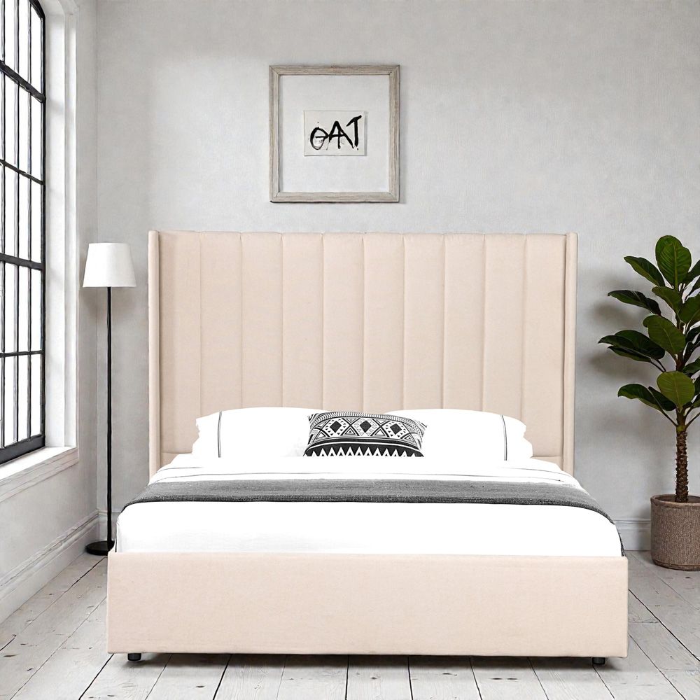 OAT Home Daresbury Double Natural Lift-Up Ottoman Bed Frame with Winged Headboard Image 6