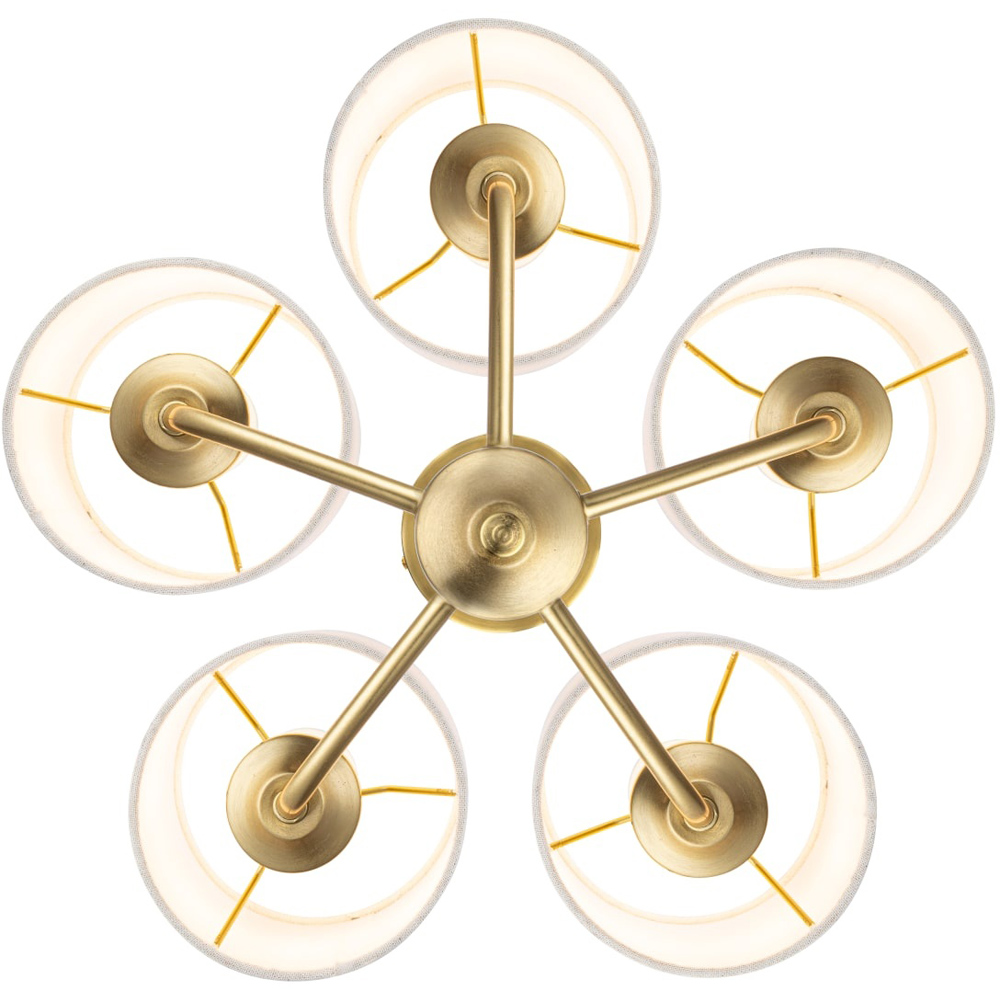 Cosylyte Winston 5 Light Classic Faux Linen Drum Shade Brass Ceiling Light Image 4