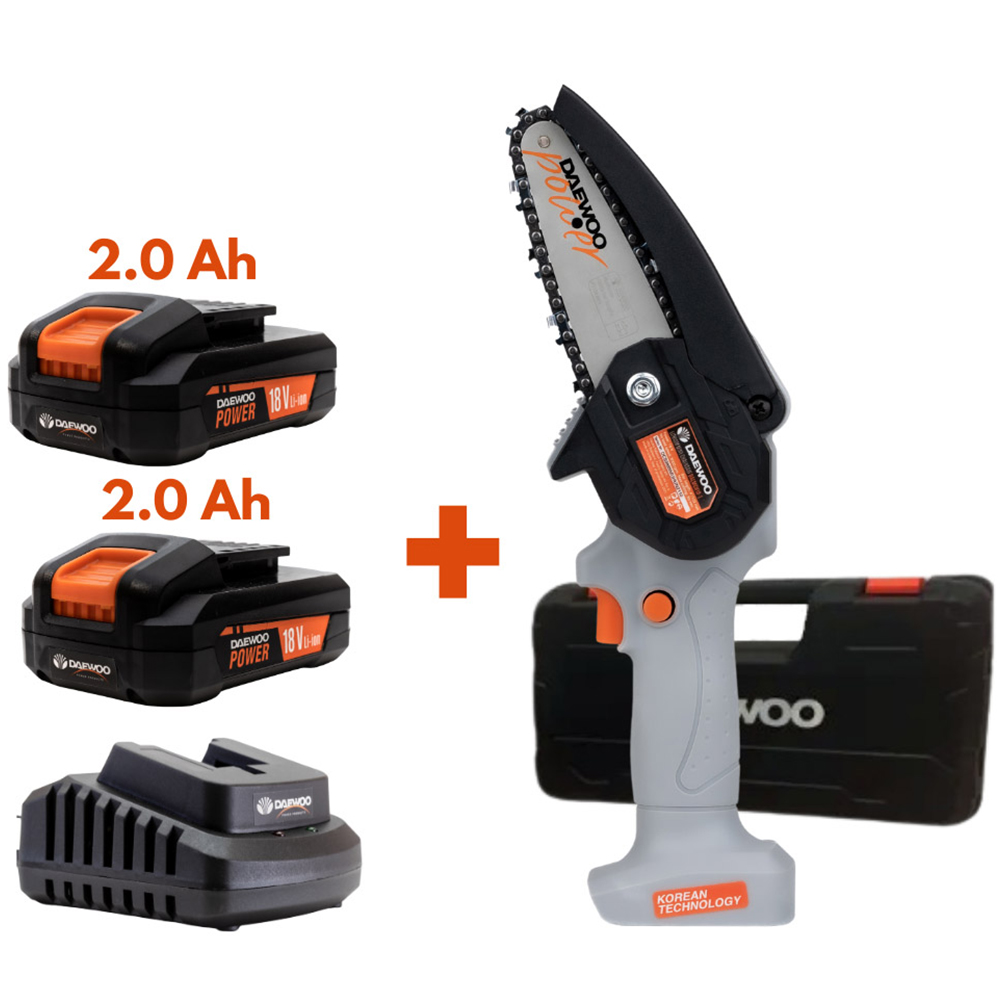 Daewoo U-Force 18V Cordless Handheld Mini Chainsaw with 2 x 2.0Ah Battery Charger 10cm Image 8