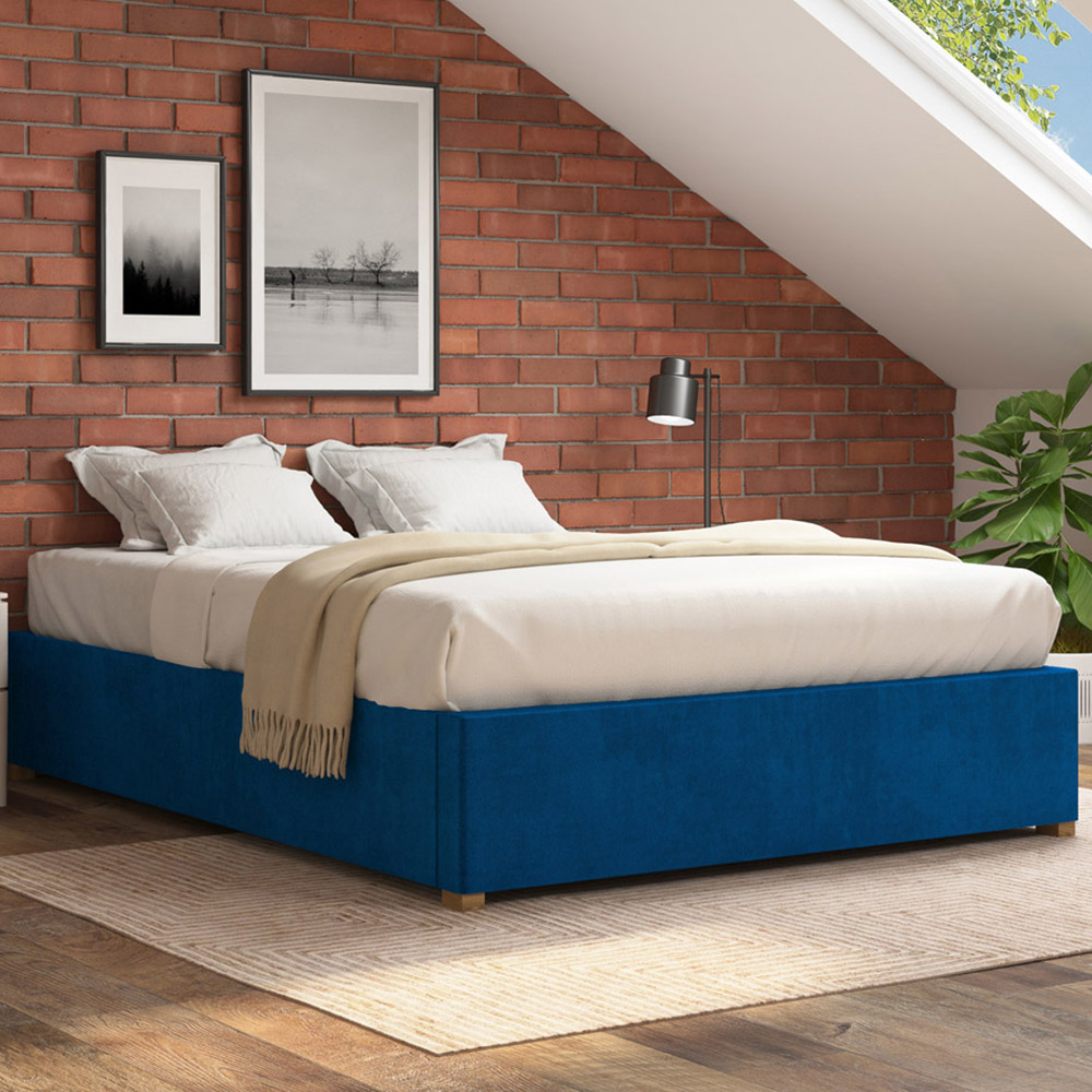 Aspire Furniture Single Navy Plush Platform Ottoman Bed Image 1