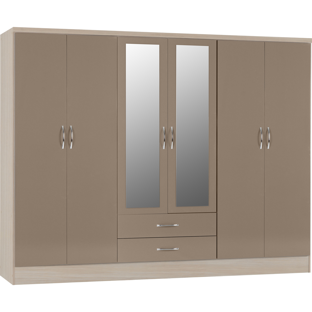 Seconique Nevada 6 Door 2 Drawer Oyster and Light Oak Wardrobe Image 5