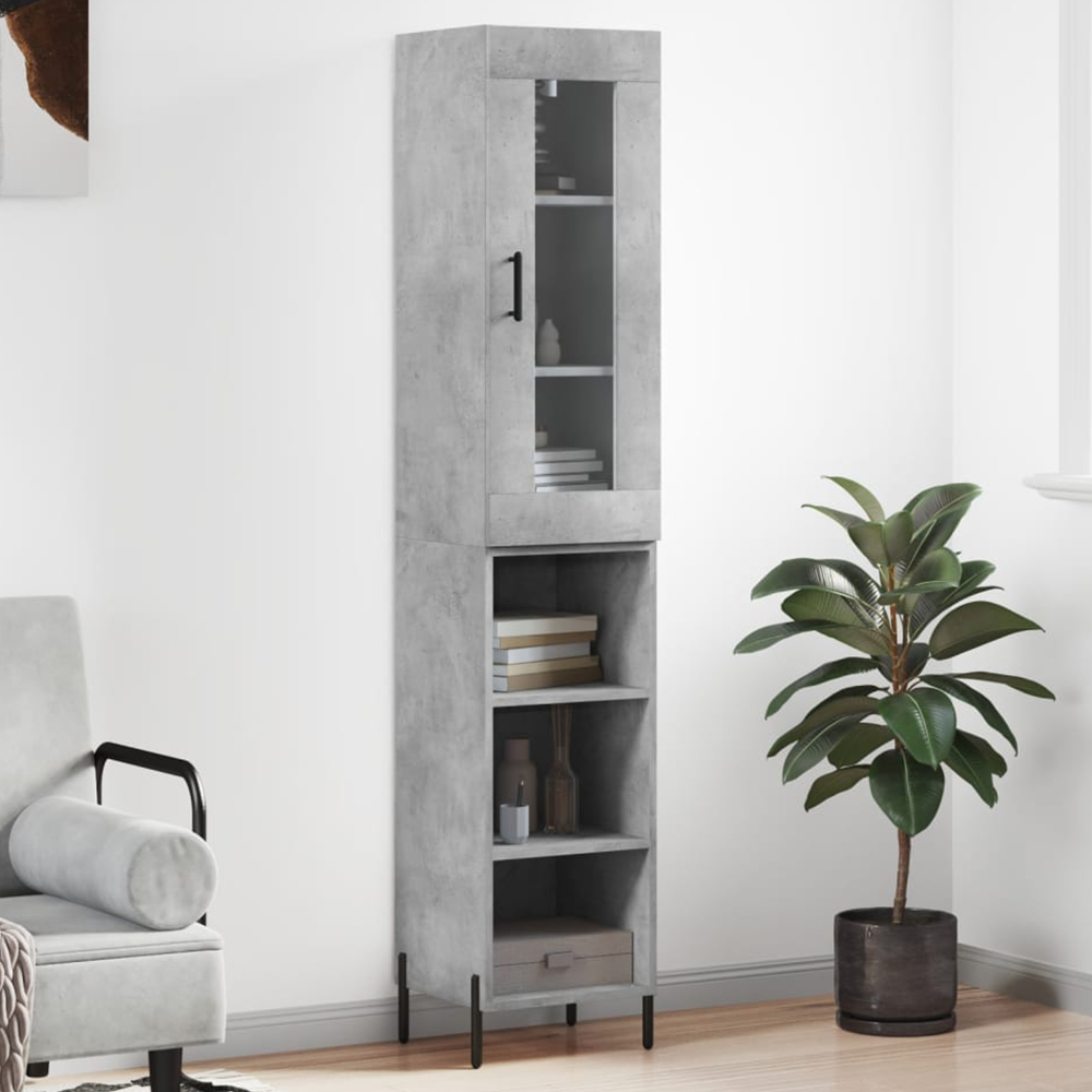 vidaXL Single Glass Door 3 Shelf Concrete Grey Highboard Image 1