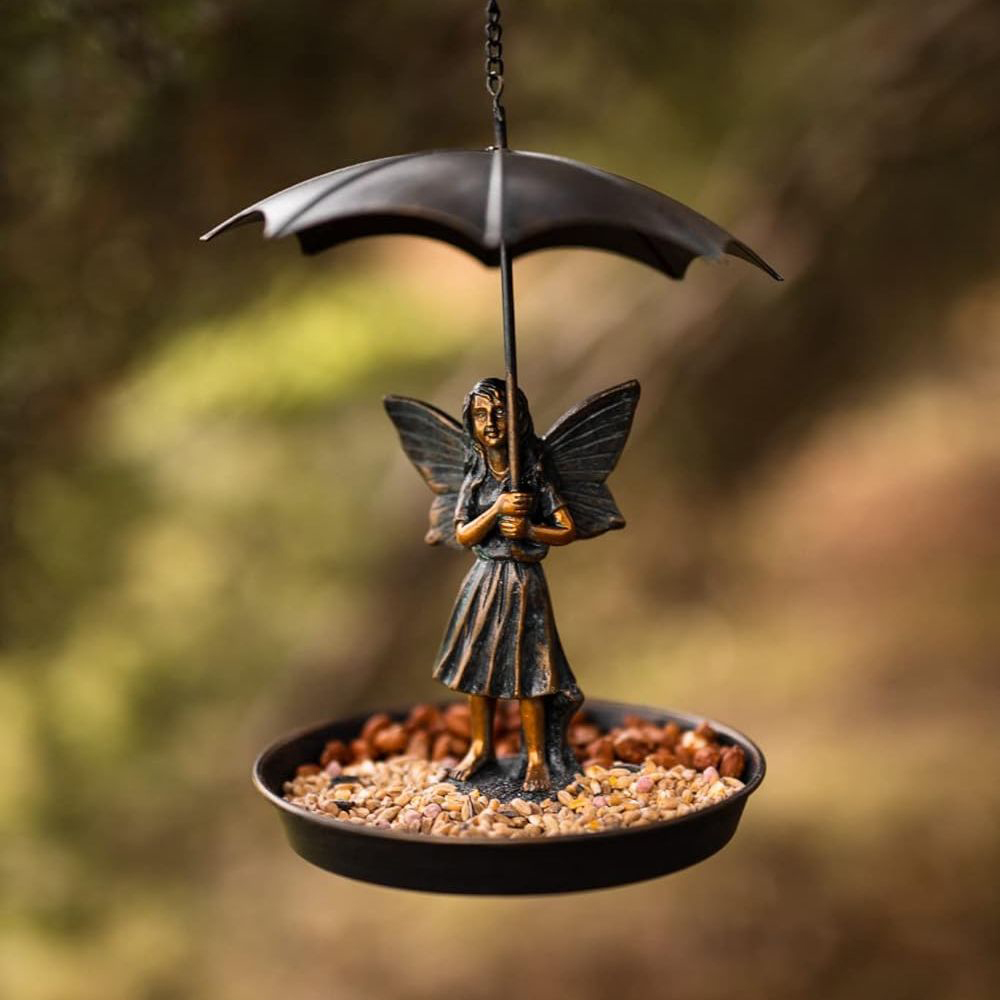 Marco Paul Resin Fairy with Umbrella Bird Feeder Image 2