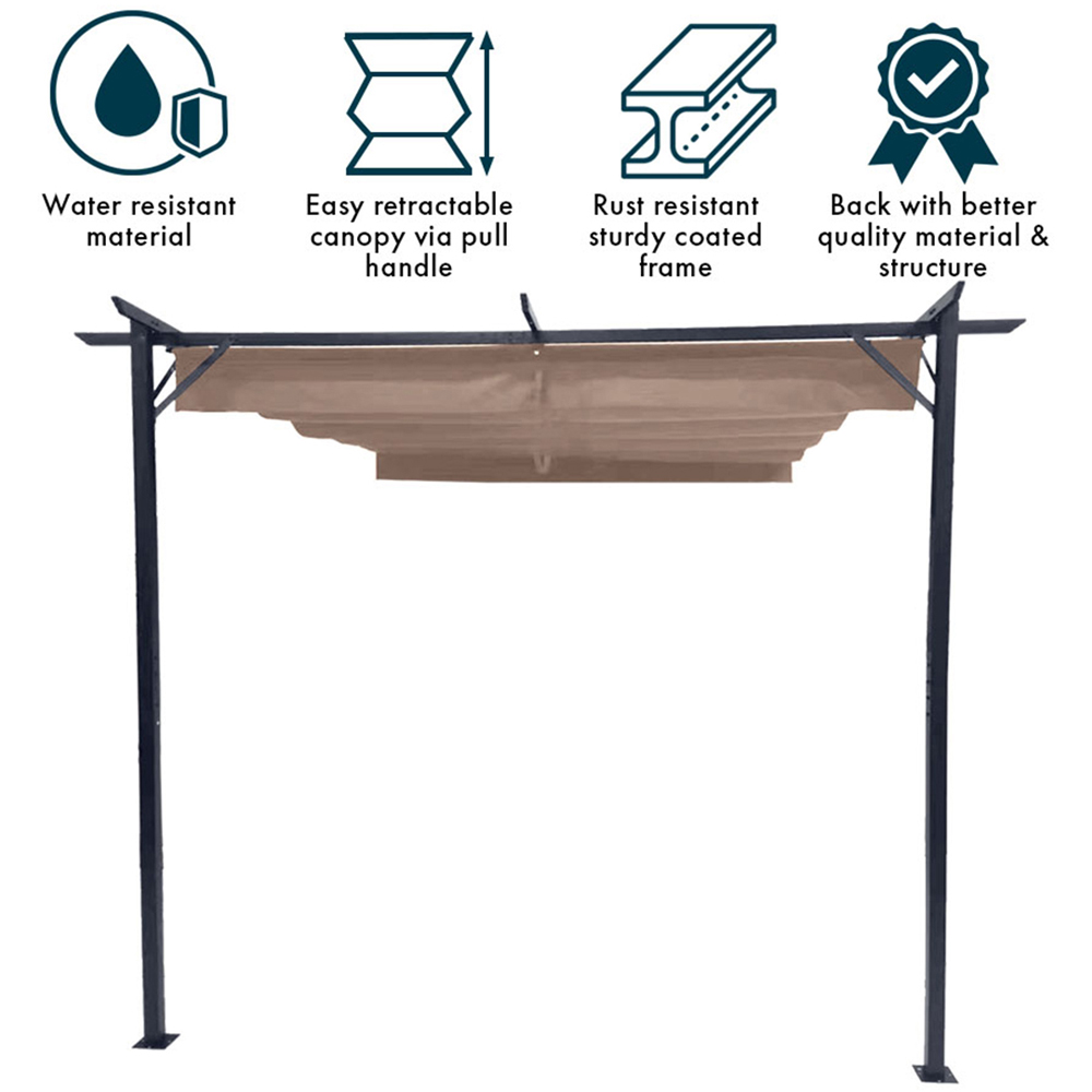 Jack Stonehouse 3 x 3m Beige Metal Pergola with Retractable Canopy Image 4