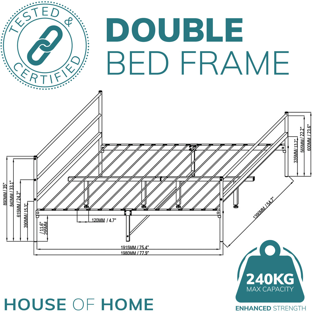 House Of Home Double Black Extra Strong Metal Bed Frame Image 6