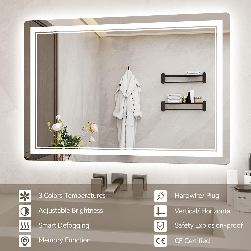 Rattrix White Anti-Fog LED Bathroom Mirror with Dimmable Lights and Memory Function 70 x 50cm Image 3