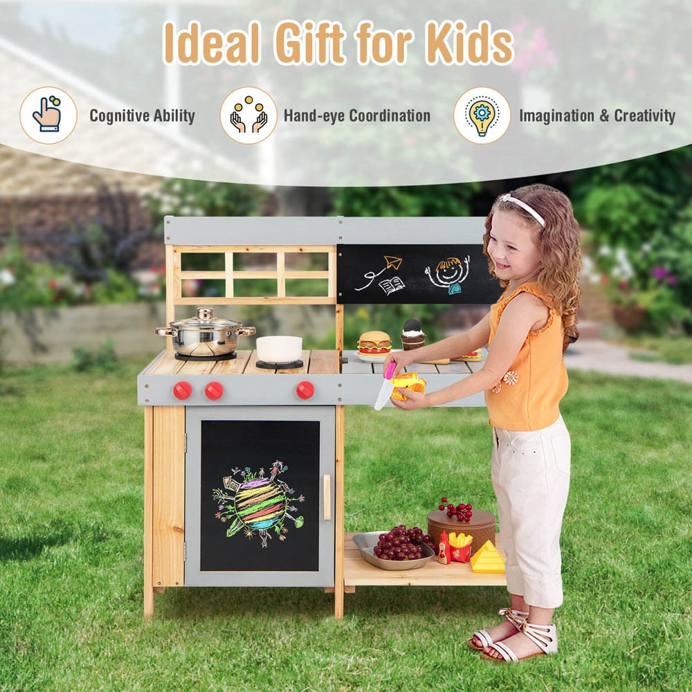 Costway Kids Wooden Mud Kitchen Play Set with Chalkboard Image 4